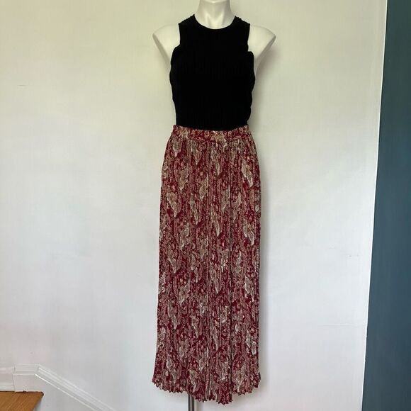 Vintage 90s pleated paisley maxi skirt - Picture 1 of 9